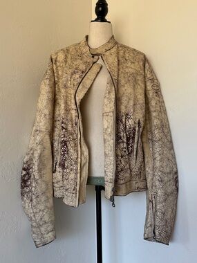 2023 Diesel Beige L-Alan Cracked Lamb Skin Leather Moto Jacket [50] [L]